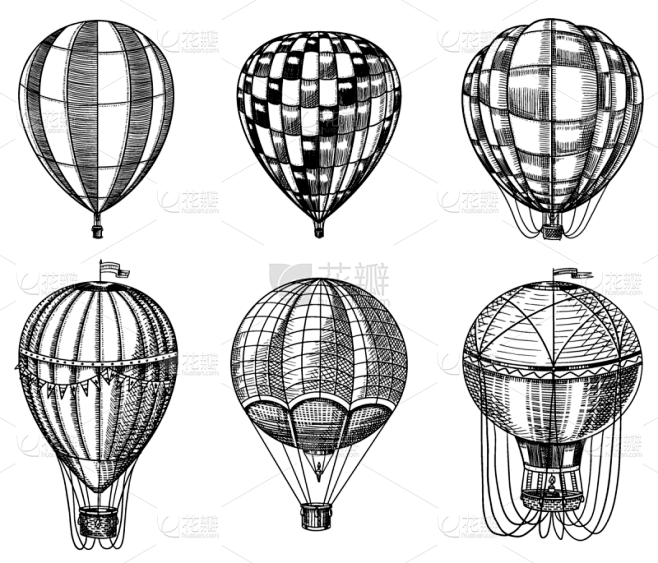热气球,旅途,华丽的,篮子,热,云,复古...