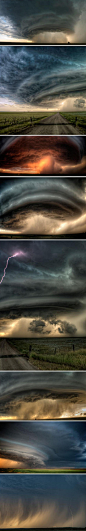 【完美风暴"超级细胞"】 英国《每日电讯报》上刊载了美国风暴追逐者Sean R Heavey拍摄的一组震撼的"超级细胞"雷暴天气照片。这个雷暴被他描述成为"上帝之眼"，直径可达5-10英里，中心风速可达每小时85英里，是他在美国蒙大拿州的平原上冒险拍摄的。