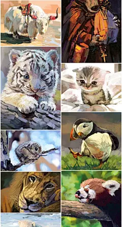 J97 超萌个性手绘可爱动物 儿童画水粉水彩油画插画 设计素材临摹-淘宝网