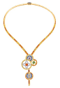 Ornament Tribal系列项链，黄色、蓝色、粉色蓝宝石，锰铝榴石、沙弗莱翠榴石与钻石镶嵌于黄金之上；