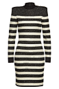 Balmain - Mini Dress with Sequins : In black and white stripes with embossed silver-tone buttons on the side, this mini dress is a party-ready pick from Balmain. Showered in shimmering sequins and styled with long sleeves that temper the mini length, it's