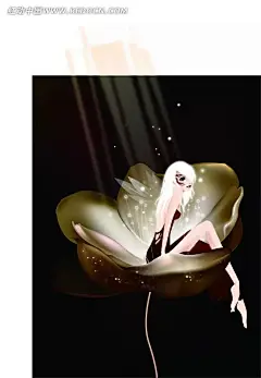 坐在花瓣沙发上的美女精灵AI|潮流元素|光线|花瓣|精灵|精美|卡通|可爱|流行元素|沙发|时尚|矢量|矢量素材|涂鸦