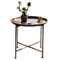【掬涵】铁艺圆桌 仿古锈色可折叠茶几边几边桌工具台工作室装饰-淘宝网