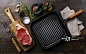 Raw fresh meat Steak Striploin with ingredients and frying pan