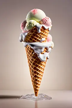 融化糖分脆皮甜筒冰淇淋摄影图片