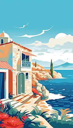 扁平风外国商业地标插画