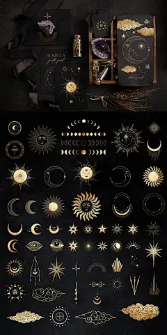 神秘北欧风星座占星术太阳月亮塔罗牌手饰手绘插画图案AI设计素材 NOCTURNA Hidden Secrets Collection插图28