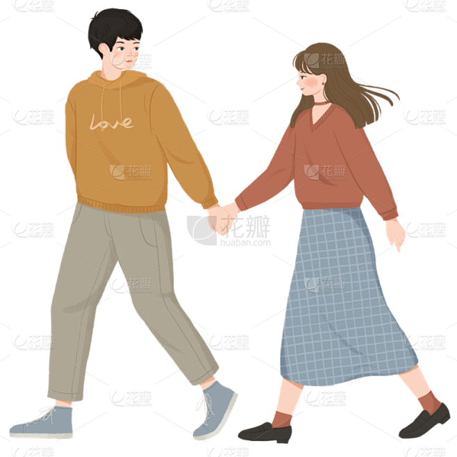 手绘卡通情人节人物情侣插画元素7
