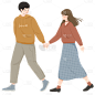 手绘卡通情人节人物情侣插画元素7