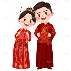红色中式婚礼新人头像贴纸