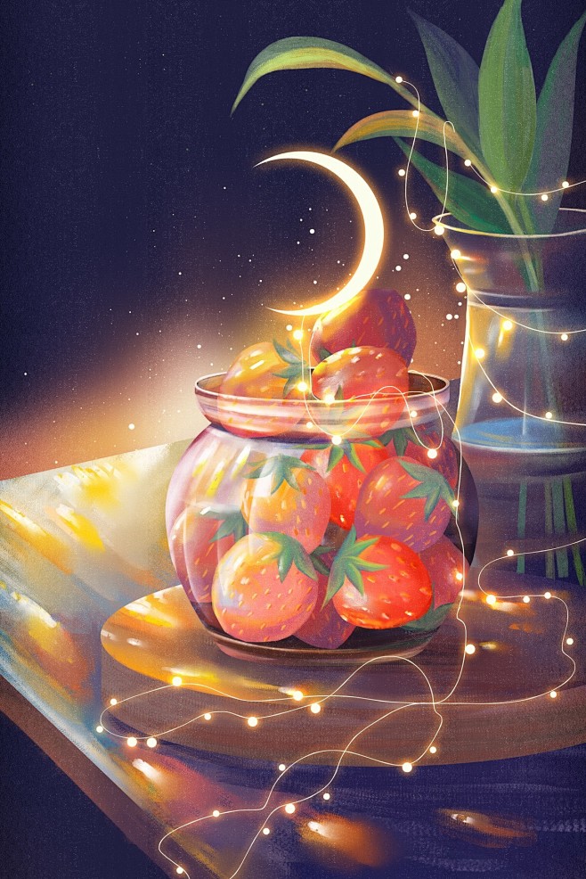 草莓，拥有一天的好心情_莫醒__插画师作...