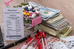 药片，钱，注射器，胰岛素。rx在桌子上