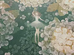 水中的绣球花少女（附过程） | 瑶背背 - 原创作品 - 涂鸦王国插画