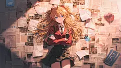 明日香 报纸墙 2K电脑壁纸