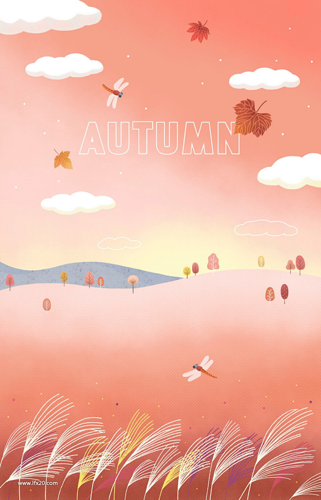 秋天叶子旅行音乐潜水运动会风景插画