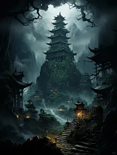 九层妖塔｜Midjourney｜创意概念海报 - 小红书