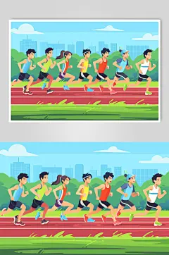 AI数字艺术扁平风校园运动会人物插画-众图网