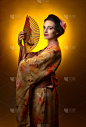 传统,青年人,和服,扇子,艺妓,垂直画幅,美,彩妆,阴影