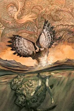 来自美国罗德岛的插画家 Jon Foster 擅长这种奇妙的蒸汽庞克风格插画，或可以说是受到蒸汽庞克风格影响很深。他的作品彷彿融合了两位插画大师 Norman Rockwell 与 Frank Frazetta 的精髓。