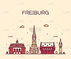 直的,城市,巴登,德国,弗赖堡,名声,哥特式风格,建筑,剪影