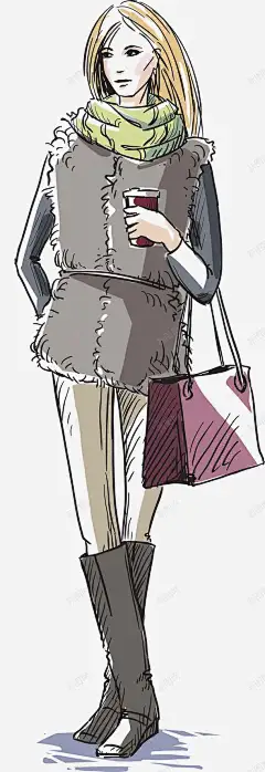 手绘线描模特 页面网页 平面电商 创意素材