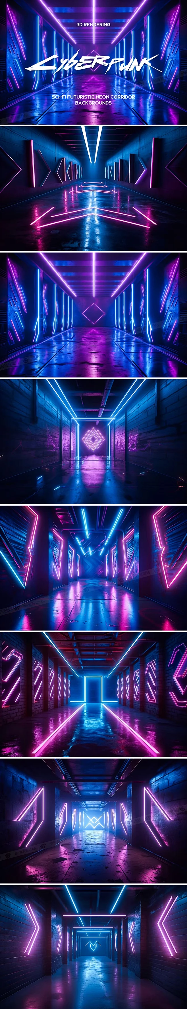 #赛博朋克# 赛博朋克科幻未来派霓虹灯3D走廊视频游戏背景-花瓣网