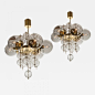 Kamenicky Senov - A Pair of Czech Brass and Hand-Blown Glass Chandeliers