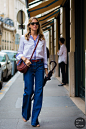 Before Hermes white stripe shirt Street Style Street Fashion Streetsnaps by STYLEDUMONDE Street Style Fashion Photography