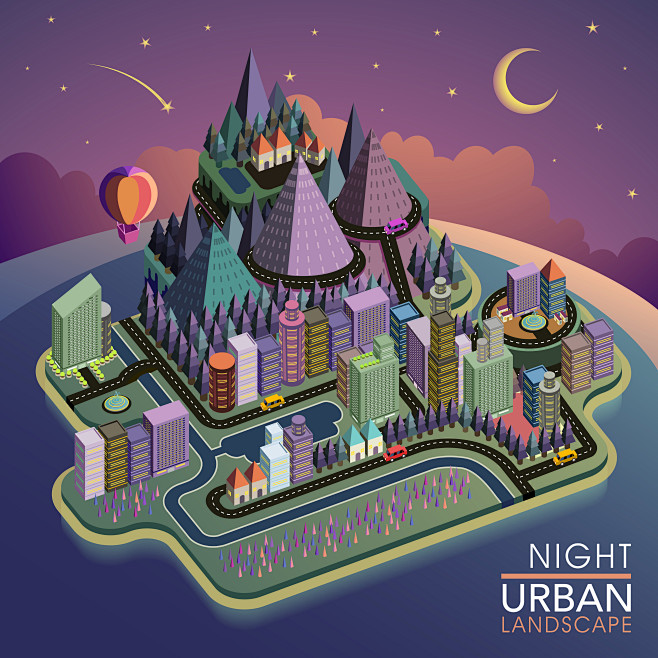3D城市夜景插画图片素材