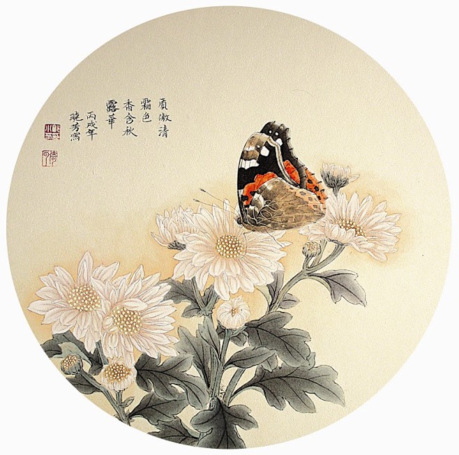 工笔花鸟扇面画欣赏