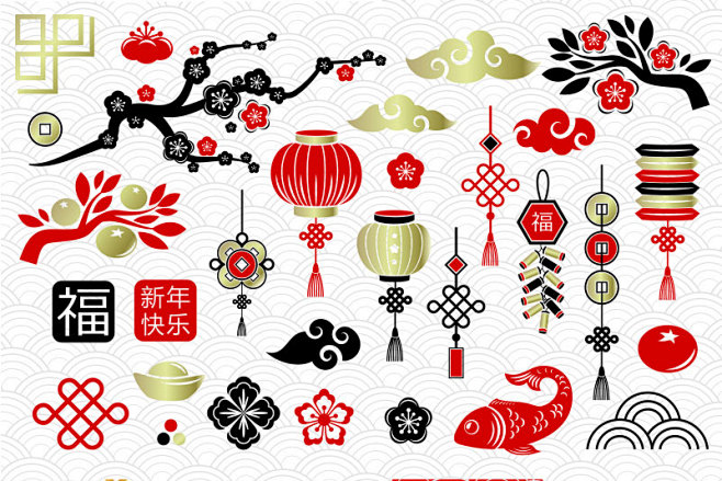 2019年春节新年快乐中国龙年传统复古插...