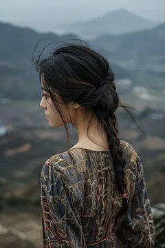 户外郊游活力女孩背影