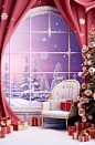 Christmas room christmas scene, in the style of vibrant stage backdrops, surrealist dreamlike scenes, aurorapunk, eye-catching, photorealistic renderings