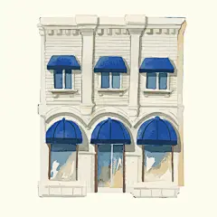 手绘水彩欧式建筑结构窗户门面插画