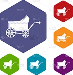 符号,护士,家庭,父母,母亲,婴儿车,小的,儿童,散步,复古