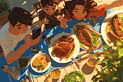 夏日聚会漫画风场景插画