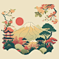 日本富士山旅游风景插画矢量图设计素材