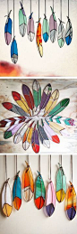 Stained glass feathers // handmade - love these!: 