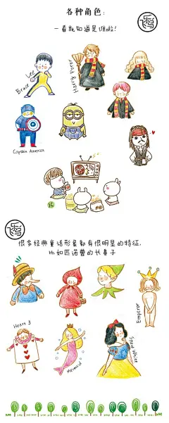 #手绘素材# 【简笔画人物角色】 可爱万岁~~~，出自飞乐鸟出版书籍《萌翻你的色铅笔简笔画10000例》、《萌翻你的手帐简笔画10000例》 ​​​​