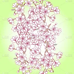背景与樱花。手绘春花