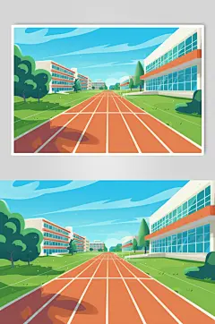 AI数字艺术扁平风校园球场操场插画-众图网