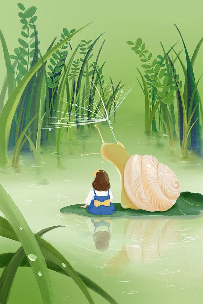 春天节气惊蛰蜗牛与女孩