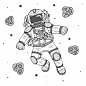 黑白线条线稿宇航员插画矢量图素材