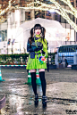 #原宿街拍# Japanese Idol Street Style w/ Clear Umbrella, Harness Jacket, WEGO Harajuku Pleated Skirt, Romantic Standard, Flower Bag & Yosuke USA Heels O网页链接 ​​​​