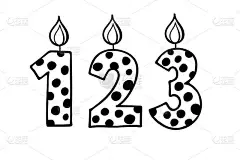 可爱的数字1 2 3。用手淹没带圆点的矢量图形。设计婴儿生日，婴儿派对装饰，标志，贴纸，贺卡，衬衫印