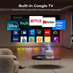 Amazon.com： 户外投影仪-4K [1200 ANSI/Google TV/语音控制] 带 WiFi 6 和蓝牙的智能投影仪，10,000+ 应用程序，带 Netflix 的 AI Focus 便携式投影仪，Sovboi 1080P 音频电影主页 [180° 支架] ： 电子产品