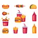 Fast food icons chicken burger hot dog flat design icon food fast