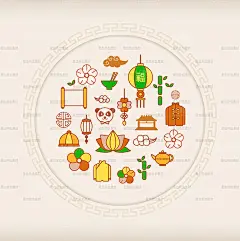 中国风喜庆节日传统图案中国结灯笼祥云对联卷轴熊猫 矢量eps素材-淘宝网