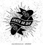 hipster label logo or tattoo Skate Or Die with skateboard ribbon starburst ( T-Shirt Print ): 
