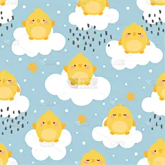 小鸡,四方连续纹样,背景,贺卡,复活节,斯堪的纳维亚半岛,云景,纺织品,云,复古风格